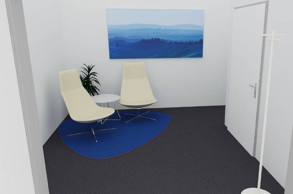 Eingansbereich mit Sessel und blauem Bild